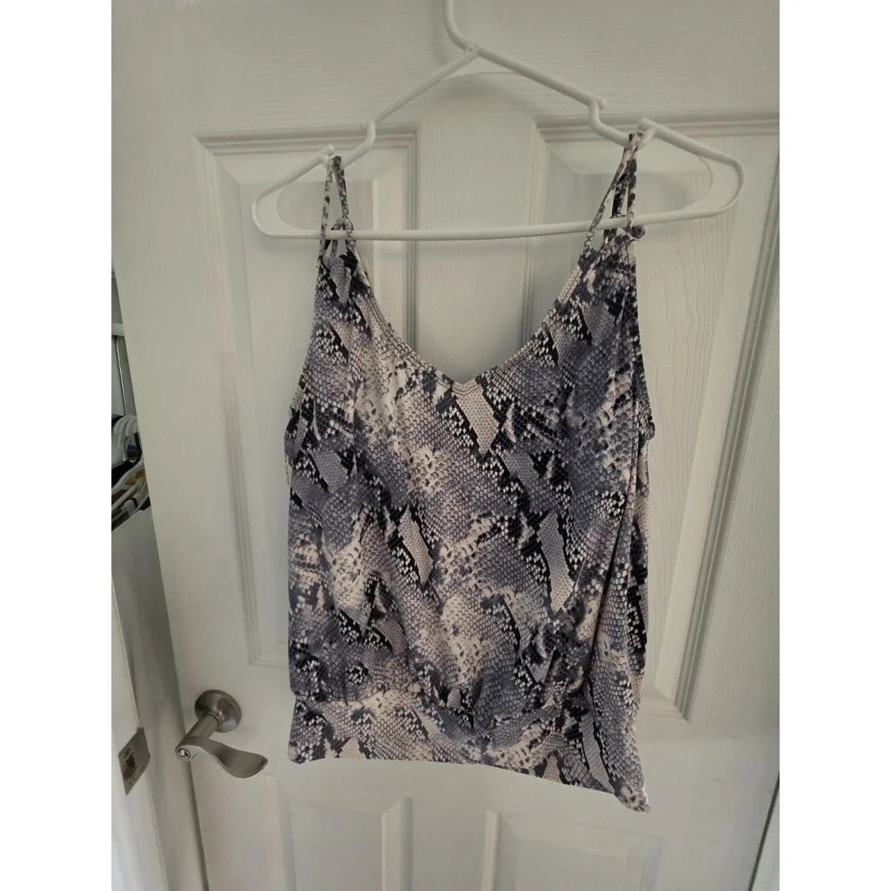 Calvin Klein Tankini Top Women's Snake Print Blouson Swimwear Blush Boa Top M